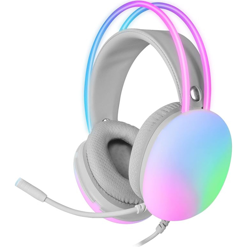 MARSGAMING Mars Gaming MH-Glow White, 360° Full Chroma RGB Flow Headphones, Microphone Noise Cancellation, Ultralight Design, Mempory Foam Ear Pads, Universal Compatibility