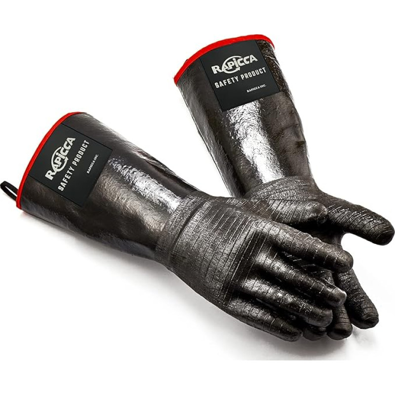 RAPICCA Barbecue Gloves Heat Resistant for Grill/Smoker/Cooking/Pit/Barbecue, Textured Palm Grip, Greasy Food on Your Fryer Oven without Slipping, Waterproof, Oil Resistant, 35.6 cm, XL