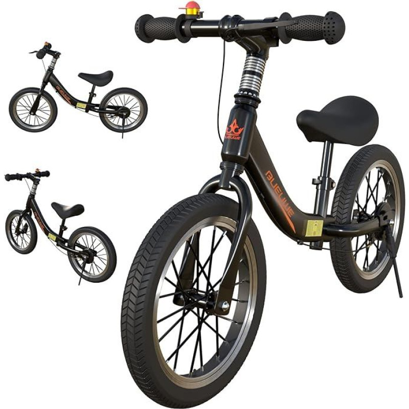GASLIKE Children's Balance Bike 2 3 4 5 6 Years, 14 Inch Children's Balance Bike with Brake, Adjustable Seat, Training Bicycle Without Pedals for Beginners Boys and Girls, Stable and Safe