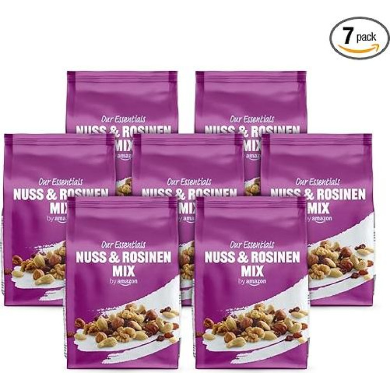 by Amazon Student Food Natural Nuts & Raisins Mix, Unsalted, 1400g, 7 Packs of 200g