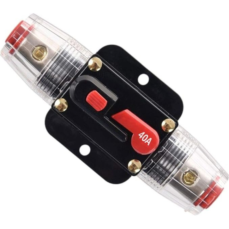 RKURCK 40A jungtukas, saugiklių laikiklis, rankinio atstatymo linijinių saugiklių blokas, skirtas automobiliams, garso aparatūrai, jūriniam trolinimui, varikliams, valtims, keturračiams, garso aparatūrai, saulės inverterių sistemai, apsaugai, 12V-24V, nuo