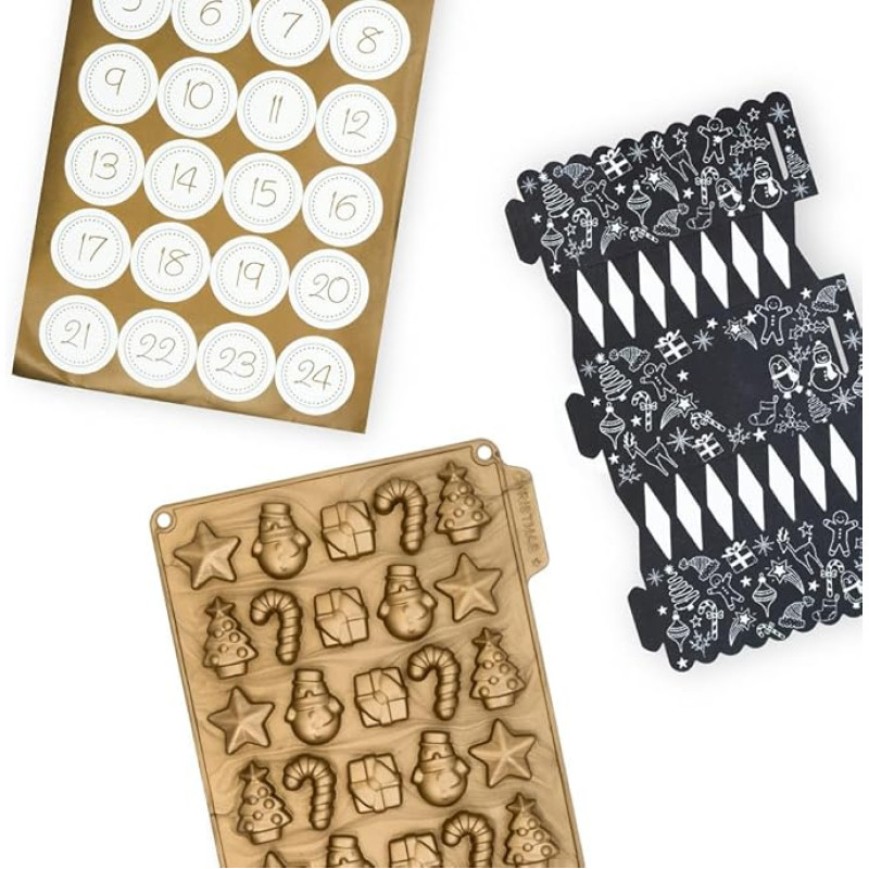 CÉCOA - Advent Calendar Set Chocolate Mould and 24 Crackers - 100% Silicone - Christmas Chocolate Mould - High Quality - Non-Stick Coating - BPA Free - Perfect Cooking and Easy Release