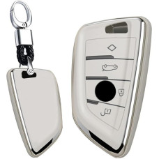 TECART Smart Car Key Case Cover Fits BMW X1 F48 X2 X3 X5 X7 F15 X6 F16 X5M G30 G11 2 Series 5 Series 7 Series 218i 530Li 750i TPU Protective Key Cover Accessories Car Key Case 4 Buttons Silver