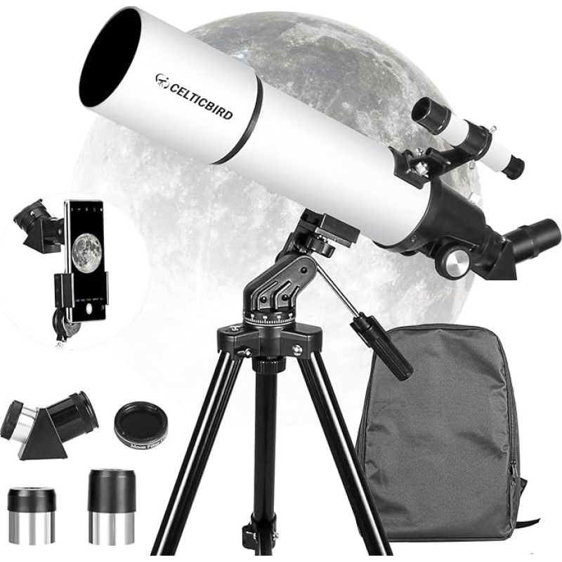 Telescope with 80 mm aperture and 600 mm aperture for adults, astronomy beginners astronomical portable refraction telescope, fully multi-coated high transmission coatings