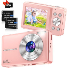 Skaitmeninis fotoaparatas 1080P 44MP Fotoaparatas Kompaktiškas fotoaparatas Skaitmeninis fotoaparatas su 16x priartinimu, 32 GB kortele, 2 baterijomis 2,4 colių LCD ekranas Skaitmeniniai fotoaparatai paaugliams pradedantiesiems berniukams mergaitėms (roži