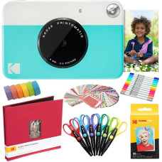 KODAK Printomatic Instant Camera (Blau) Kunstpaket + Zinkpapier (20 Blatt) + 8 x 8-Stoff-Sammelalbum + 12 Doppelpunktmarker + 100 Aufkleber + 6 Scheren + Washi Tape