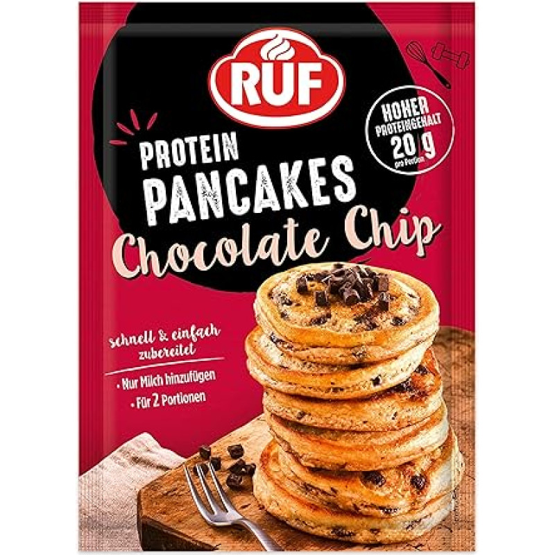 RUF Protein Pancakes Chocolate Chip with Tart Dark Chocolate Chunks, Quick Preparation, Power Breakfast, High Protein Content, 1 x 150 g Bag
