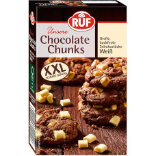 RUF šokolado gabalėliai balti, kepimui atsparūs šokolado lašeliai, XXL šokolado lašeliai kepimui, šokolado gabalėliai keksiukams ir pyragaičiams, be glitimo, 1 x 100 g