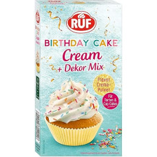 RUF gimtadienio torto kremas, grietinėlės milteliai gimtadienio torto kremui su vanilės ir karamelės skoniu ir spalvotų dekoracijų mišiniu, 1 x 110 g