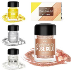 Valgomieji blizgučiai - 4 spalvų valgomieji blizgučių milteliai Blizgučių dulkės purškiamame buteliuke tortams, gėrimams, maistui - metaliniai blizgučiai milteliai Maisto dažymo milteliai kokteiliams, vynui, fondantui, sausainiams