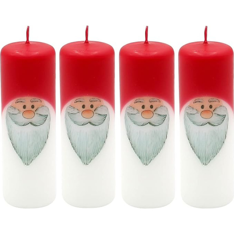 Dekohelden24 1 pack of 4 Advent candles in white - red, as gnome, height x diameter: 12 x 4 cm.