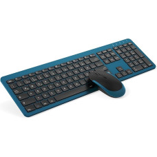 Wireless Keyboard Mouse Set, seenda Ultra-Thin Rechargeable Wireless Keyboard Mouse Set, Ergonomic Keyboard Wireless with Silicone Dust Cover for PC/Laptop/Smart TV, German QWERTZ Layout, Black & Blue