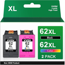 62 Printer Cartridges 62XL Black and Colour for HP 62 XL Black Printer Cartridges 62 Colour for HP OfficeJet 5740 5742 250 Cartridges Envy 7640 5540 5640 5646 5548 5544 5643 (Pack of 2)
