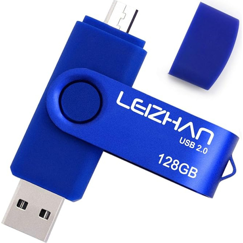 leizhan Flash Drive U-Stick Micro 128 GB USB 2.0 Memory Stick Dual USB Drive Connection for Android Smartphone Tablets & Computers (128 GB, Blue)