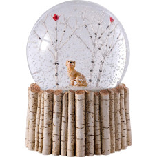 WeRChristmas Puppy and Cardinal Bird with Birch Foot Snow Globe Christmas Decoration, Multi-Colour, 12 cm