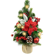 Artificial Mini Christmas Tree with LED Light Christmas Star Cones Berries Christmas Baubles Decorated in Jute Bag 39 cm Christmas Tree Small Christmas Tree Decorative Tree Decorated Christmas