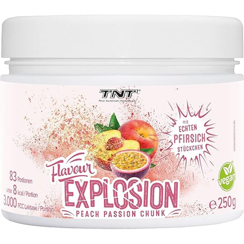 TNT Flavour Explosion Powder (Peach Passion Chunk, 250 g) • Under 8 kcal per serving • Save calories • Ideal for yogurt, quark, protein shakes, etc.
