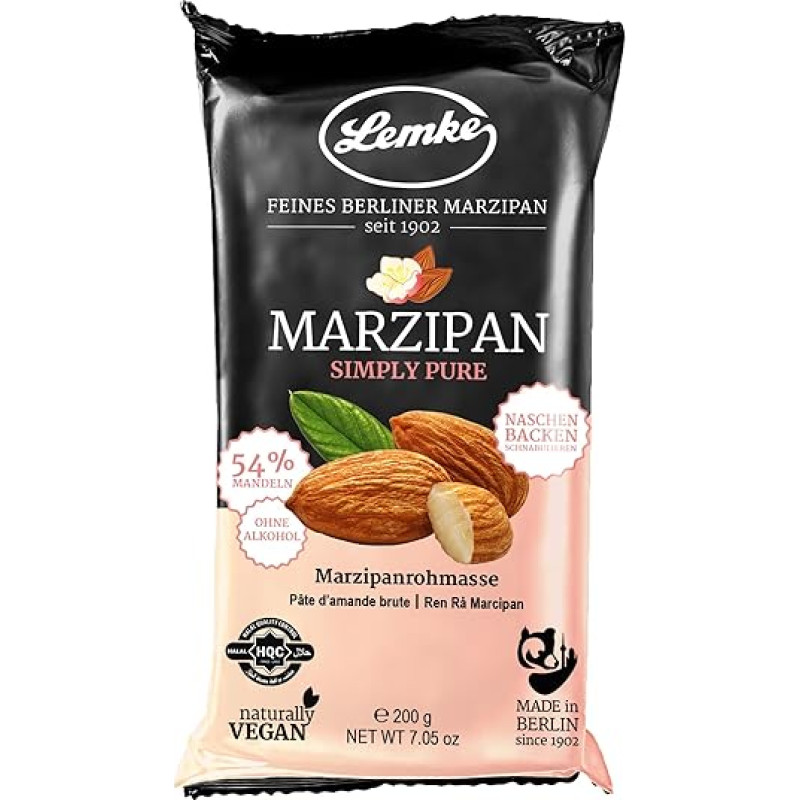 Lemke Marzipan / Baking Marzipan - Simply Pure - Marzipan Raw Compound without Alcohol (1 x 200 g)