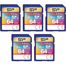 Silicon Power Elite SDXC Card 64GB Class 10 UHS-1 Compatible Max Read 85MB/s Waterproof Pack of 5