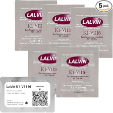 Lalvin K1-V1116 Wine Yeast (Pack of 5) - Yeast for Mead - Make Wine Mead Cider Kombucha at Home - 5 g Bag - Saccharomyces cerevisiae - Sold by CAPYBARA Distributors Inc.
