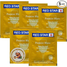 Red Star Premier Blanc Wine Yeast (Pack of 5) - Ideal for Making Wine, Cider, Mead, Kombucha at Home - 5g Sachets - Saccharomyces cerevisiae - Sold by CAPYBARA Distributors Inc.