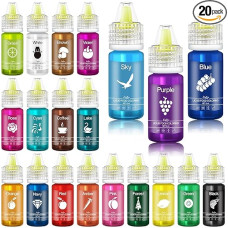 20 spalvų skysti maistiniai dažai tortams, kepiniams, sausainiams, makaronams - koncentruoti dažai be cukraus, skirti tortų, gėrimų, velykinių kiaušinių, 