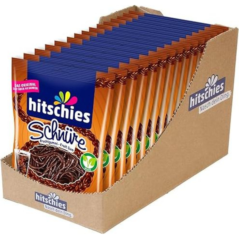 hitschies Cords Cola - Spicy Delicious Fruit Gum Cords - Ideal for Playing and Snacking - Fun-Sweet Chewing Pleasure - Vegan - 15 x 125 g