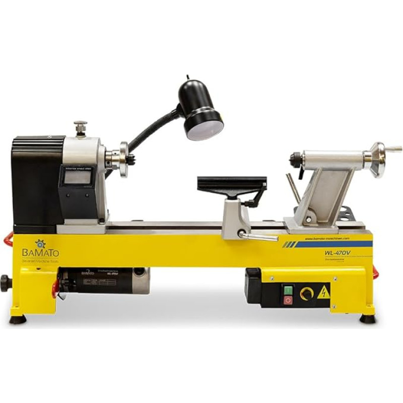 BAMATO WL-470V Wood Turning Machine with Digital Display Lathe Rotary Table Machine 750 W Power Continuously 480-3800 rpm Workpieces Max. 470 mm Length / 350 mm Diameter Includes Face Plate 150 mm,