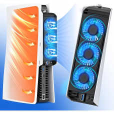 PS5 ventiliatorius su LED šviesa, tylus PS5 ventiliatoriaus aušintuvas HUIJUTCHEN PS5 ventiliatorius su 3 ventiliatoriais ir valdikliu, USB prievadu, reguliuojamu ventiliatoriaus greičio lygiu (baltas)