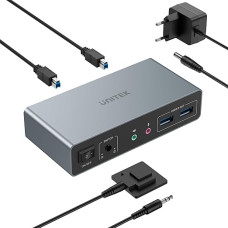 Unitek KVM Switch for 2 Monitors and 2 Computers 4K @ 60Hz HDMI Display Port KVM Switch 3 USB Ports for Sharing Keyboard Mouse Microphone Headset Ports 2 USB B Cable 5V DC
