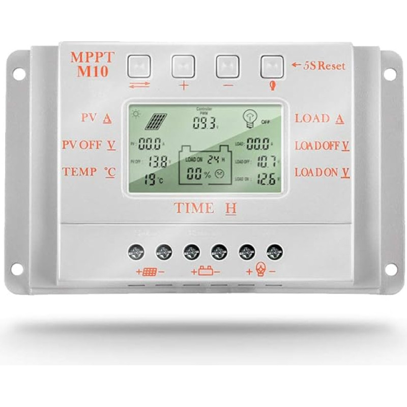 SolaMr 10A Solar Charge Controller 12V/24V Automatic Voltage Detection Solar Panel Intelligence Controller with LCD Display - M10