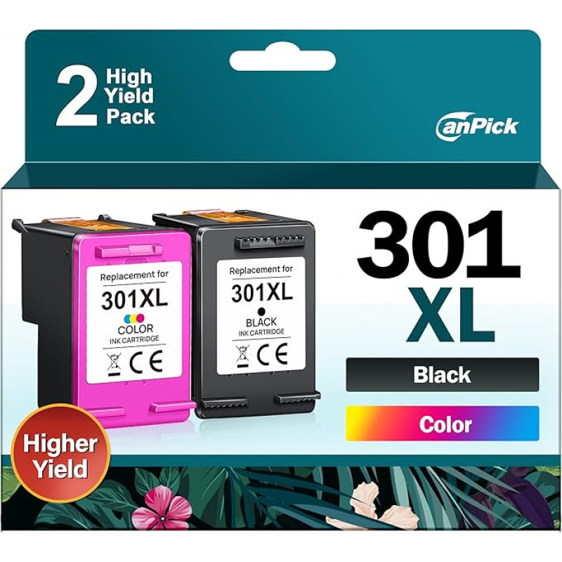 CanPick 301 XL Printer Cartridges Multipack Replacement for HP 301 Printer Cartridges Black and Colour 301XL for HP Envy 4500 4504 5530 4502 5532 Deskjet 2540 2549 2050 2544 1050 Officejet 2620 2622 4