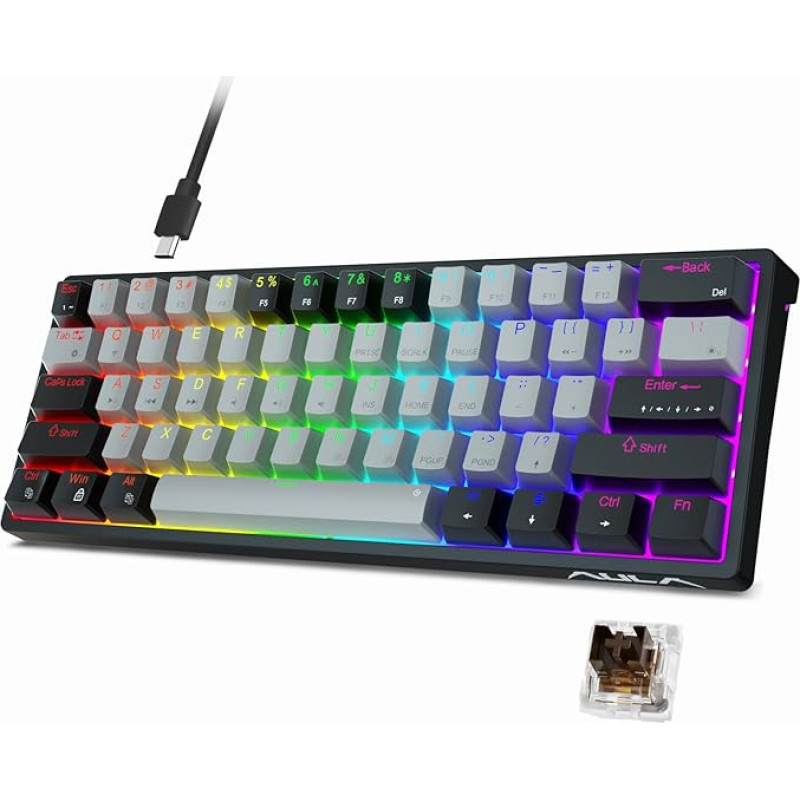 AULA F3261 Mechanical Keyboard Gaming, Gaming Keyboard 60 Percent Keyboard Cable Gaming Keyboard Small, RGB PC Keyboard for Computer/Tablet/PS/Xbox, QWERTY, Brown Switches