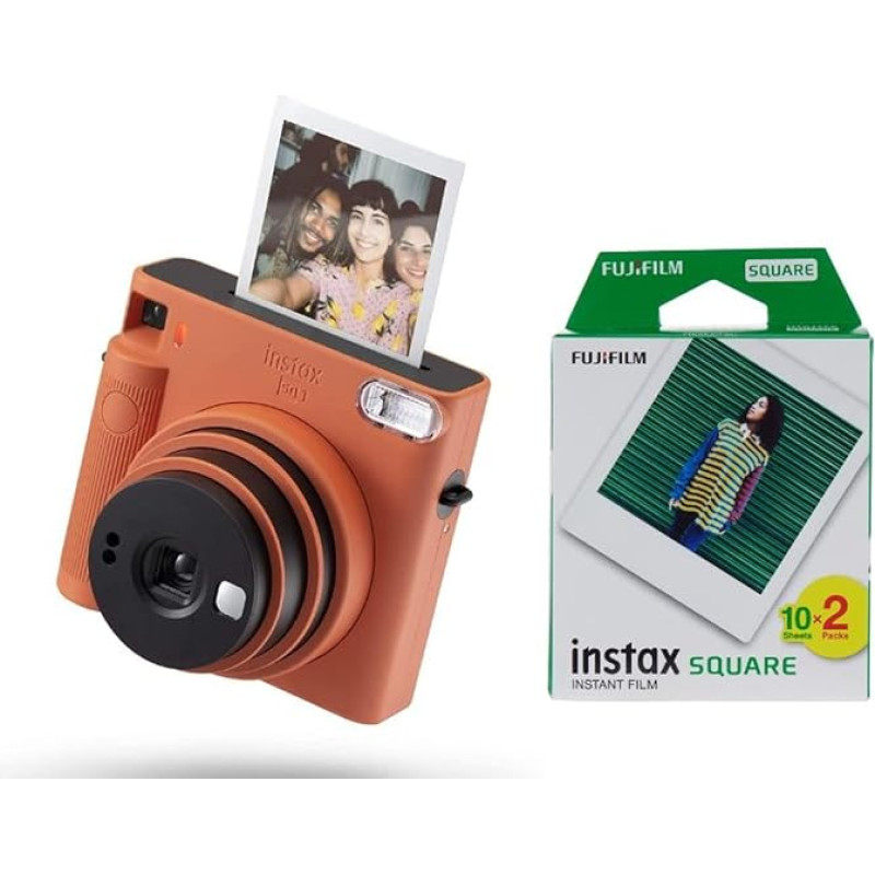 instax Square SQ1 momentinis fotoaparatas, terakotos oranžinės spalvos ir kvadratinė juosta (2x10 nuotraukų)