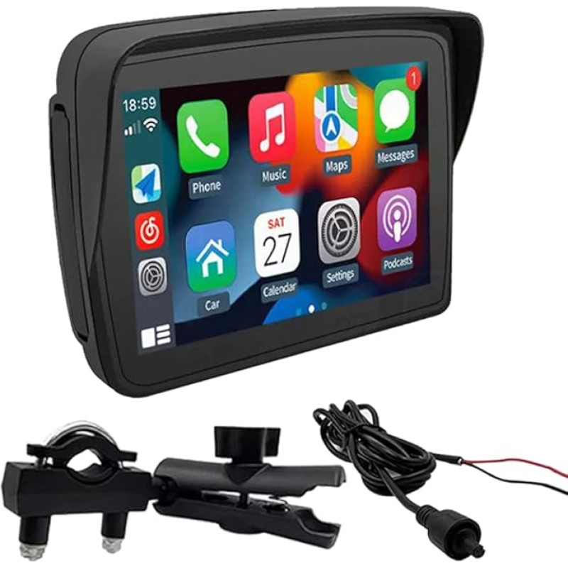 GiDaCom K600 Motorcycle GPS Navigation Device with Double Bluetooth, 5 Inch Touchscreen, CarPlay and Android Car, Music and Movies, Reinforced Handlebar Mount