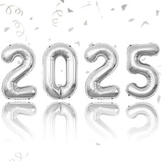16 Zoll 2025 Luftballons, Laimingų Naujųjų Metų Ballons, Goldfolie Zahlenballons, Goldfolie Zahlenballons für Nye Party Dekorationen 2025 Weihnachten (Silber)