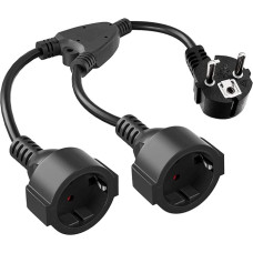 Short Cable with 2 Sockets - Extension Cable Short External Protective Contact with 2 AC Sockets, 1.5 mm², up to 250 V/16 A, Double Plug for Socket 2-Way, for Home, Office, Outdoor Sockets