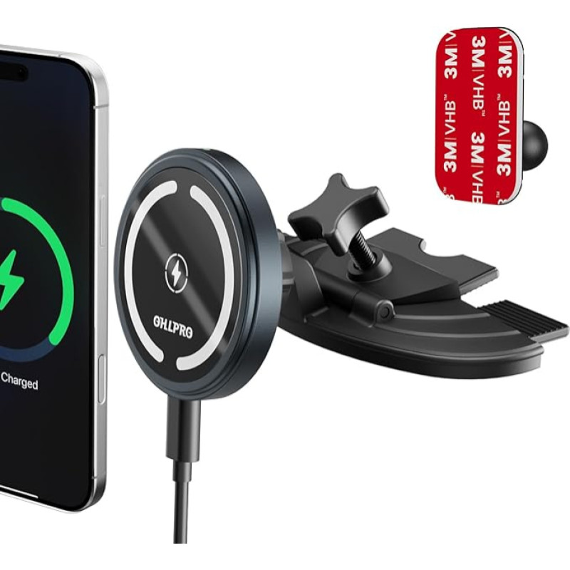 OHLPRO Mag Safe CD Phone Charger Mount, Magnetic iPhone Holder for Car CD Slot, 15W Fast Charge for iPhone 16 15 14 13 Pro Max Mini Plus with 3M Adhesive Base and Aluminum Case