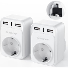 Kelionės adapteris JK adapteris Anglija Vokietija kištukas Kelionės adapteris JK su 2 USB 1USB C (3A) kištukiniu lizdu G tipo adapteris Anglijai Airijai Didžiajai Britanijai Sieninis įkroviklis įkrovimo stotelė (2 vnt.)