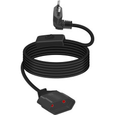GELRHONR 2 m Extension Cable Cord with Switch 90 Degree Plug Power Cord Black 2.5 A/250 V for Lndoor Household Appliances, Lamps, TV, PC, Fairy Lights, Euro Plug, Flat Power Cord