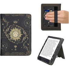 kwmobile Flip Cover Compatible with Kobo Clara BW/Clara Colour/Tolino Shine (5) / Shine Colour - Case with Wrist Strap Tarot Cards Dark Blue Yellow Black