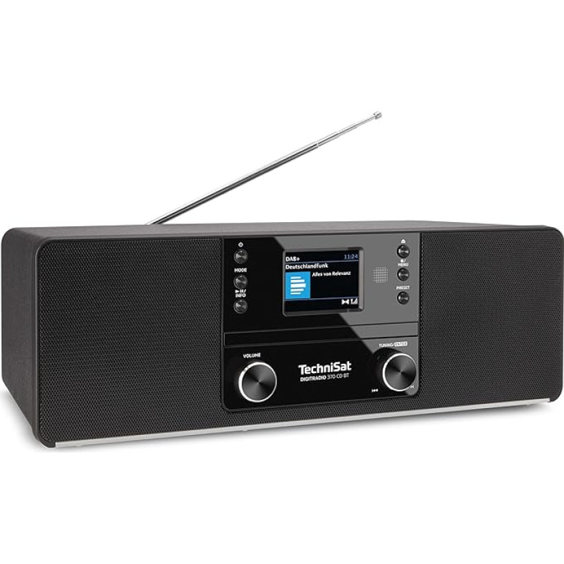 TechniSat DIGITRADIO 370 CD BT - Stereo Digital Radio (DAB+, FM, CD Player, Bluetooth, Colour Display, USB, AUX, Headphone Jack, Compact System, Alarm Clock, 10 Watt, Remote Control) Black