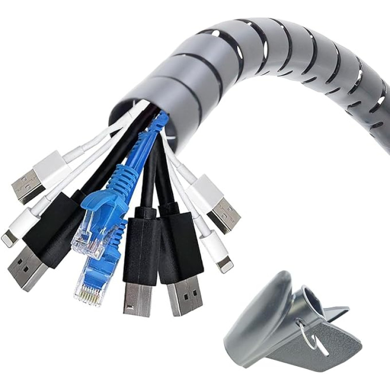 Kabelführungshülsen, Kabelmanagementdraht, flexible Spiralkabelabdeckung, Schutz, Organizer für PC, TV, Computer, Druckerkabel usw. für Zuhause und Büro, ∅ 13 mm, 1,7 m, Grau