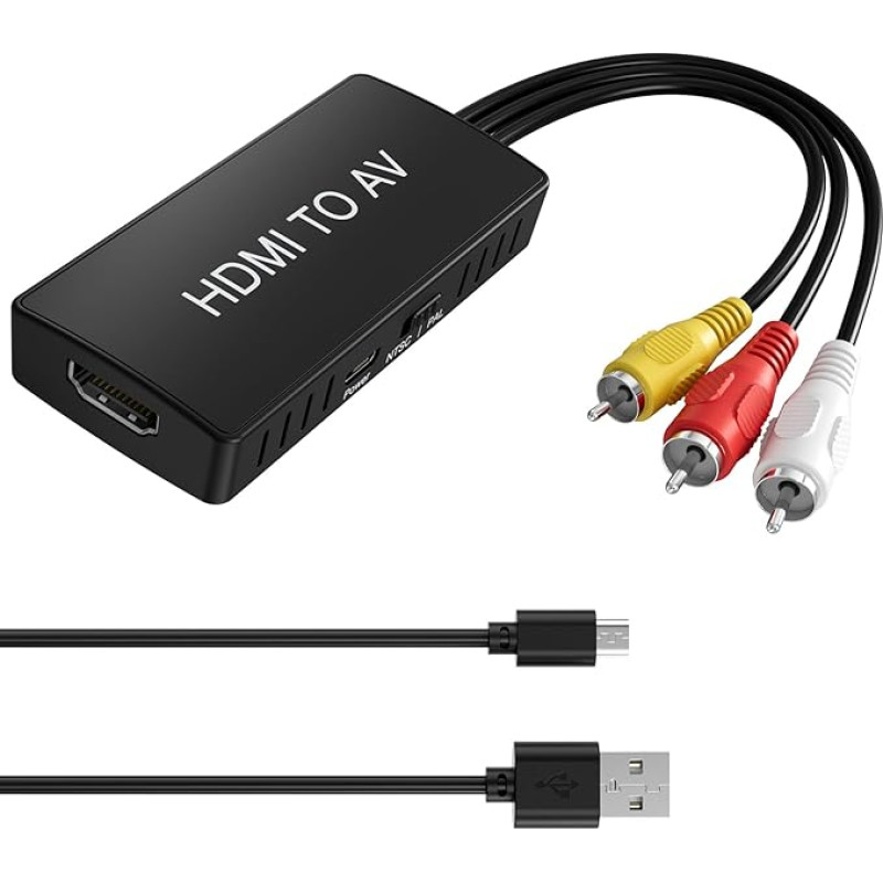 HDMI ir RCA keitiklio adapteris HDMI ir AV 1080P HDMI ir kompozitinis CVBS AV adapteris Vaizdo garso su AV kabeliu Palaiko PAL/NTSC, skirtas kompiuteriui, televizoriui, WII, Xbox, STB, VHS, VCR
