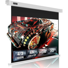 IN&VI ALR elektrinis projektoriaus ekranas su nuotolinio valdymo pulteliu, projektoriaus ekranas 4K HD 100 colių formato 4:3 projekcinis ekranas, motorinis ekranas namų kinui ir pristatymams, skirtas montuoti ant lubų / sienos