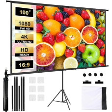 HRS ekrano projektorius su trikoju 100 colių nešiojamas pakabinamas 16:9 4K HD projektoriaus ekranas su reguliuojamo aukščio stovu, skirtas namų kinui, stovyklavimui, biurui, mokyklai, pristatymui