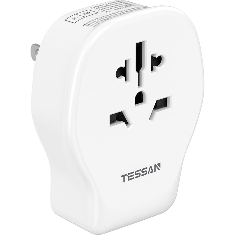 TESSAN adapteris JAV Vokietijos kištukas, 4 in 1 kelioninis adapteris JAV su 2 USB C ir 1 USB A, 1250 W kištukinis lizdas JAV, maitinimo adapteris Meksika, JAV kištukinis adapteris į ES, skirtas Kanadai, Kosta Rikai, baltos spalvos