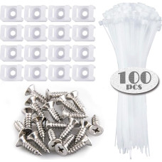100 Stück Kabelbinder-Halterung, Sattelbefestigung, Drahthalter, 100 Stück Kabelbinder mit selbstsicherndem (150 x 3,5 mm) und 100 Stück Flachkopfschrauben mit tiefem Gewinde (weiß)