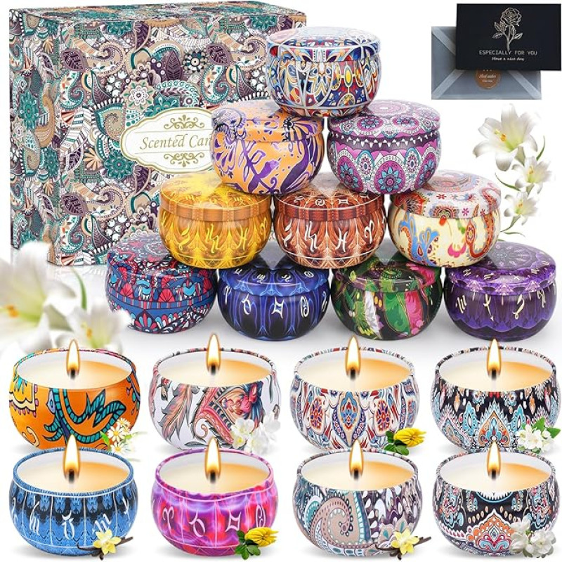 TAVADA Kvapiųjų žvakių dovanų rinkinys moterims, 18 pakuočių aromaterapinių žvakių rinkinys, kvapiųjų žvakių kalėdinis dovanų rinkinys, natūralaus sojų vaško žvakių dovana gimtadieniui, Valentino dienai, Motinos dienai, sodui,