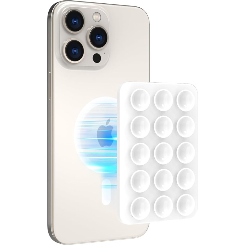 AHASTYLE Silikoninis prisisiurbimo laikiklis iPhone 16/15/14/13/12 serijos telefonams, magnetinis prisisiurbimo laikiklis iPhone MagSafe telefono dėklui, veidrodinis telefono laikiklis duše, skirtas TikTok vaizdo įrašams ir asmenukėms (baltas)